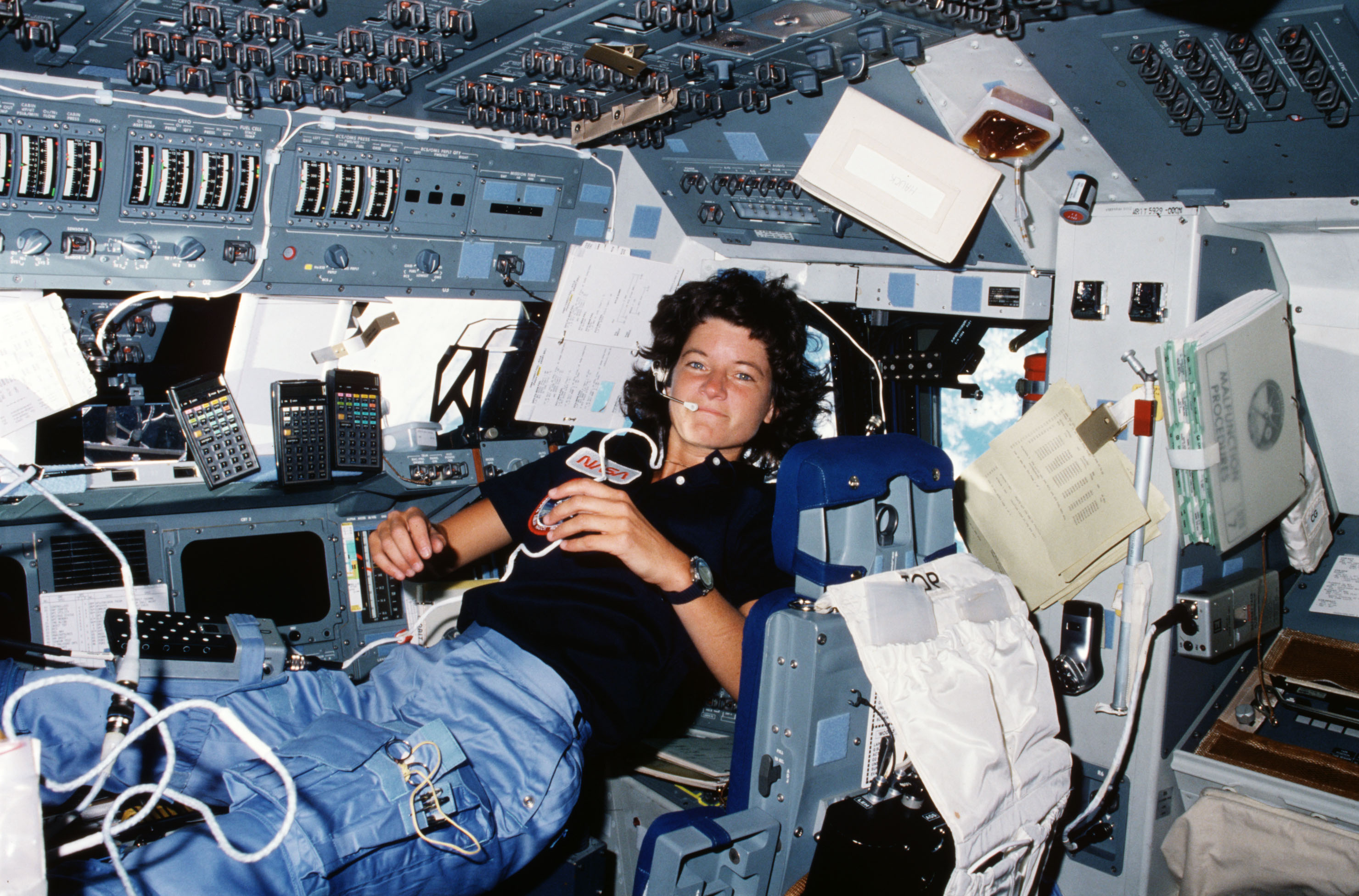 Ride floating in the Challenger flight deck